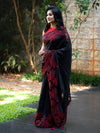 Pure Chanderi Saree in Black with Red Appliqué Work