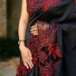 Pure Chanderi Saree in Black with Red Appliqué Work