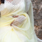 Lemon Yellow Organza Saree with Cream Thread Work