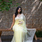 Lemon Yellow Organza Saree with Cream Thread Work