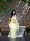 Lemon Yellow Organza Saree with Cream Thread Work