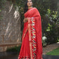 Chanderi Check Saree in Red, Yellow and Black with Resham Work