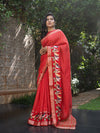 Chanderi Check Saree in Red, Yellow and Black with Resham Work