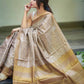 Tussar Silk Saree in Sepia Shade with White Embroidered Work