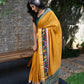 Chanderi Check Saree in Mustard Yellow with Green Kalamkari Work