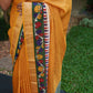 Chanderi Check Saree in Mustard Yellow with Green Kalamkari Work