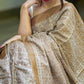 Tussar Silk Saree in Sepia Shade with White Embroidered Work
