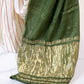 Pure Modal Silk Saree with Red Stripes, White Base, and Olive Green Pallo