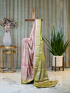 Tissue Silk Saree in Pink with Digital Floral Print and Green Border