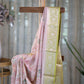 Tissue Silk Saree in Pink with Digital Floral Print and Green Border