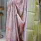 Tissue Silk Saree in Pink with Digital Floral Print and Green Border