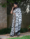 Graceful Moonga Cotton Saree with Pichwai Work in Black and White
