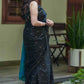 Semi Tussar Silk Saree in Black with Gold Micro Rectangle Weaving and Contrast Peacock Blue Pallu