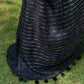 Pure Black Linen Cotton Saree with Rainbow Weaving and Black Tassels