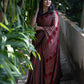 Pure Modal Silk Saree in Red, Brown, and Black Symmetrical Stripes