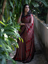 Pure Modal Silk Saree in Red, Brown, and Black Symmetrical Stripes