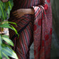 Pure Modal Silk Saree in Red, Brown, and Black Symmetrical Stripes