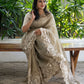 Golden Crushed Tissue Saree with Off-White Thread Work