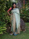 Pure Tissue Silk Saree in Blue with Pashmina Work Border and Pallu
