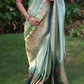 Pure Tissue Silk Saree in Blue with Pashmina Work Border and Pallu