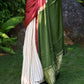 Pure Modal Silk Saree with Red Stripes, White Base, and Olive Green Pallo