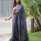 Georgette Tissue Saree in Navy Blue with Bandhini Work and Scalp Border