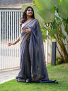 Georgette Tissue Saree in Navy Blue with Bandhini Work and Scalp Border
