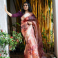 Pure Organza Silk Saree in Peach with Floral Digital Print and Banaras Pallu