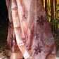 Pure Organza Silk Saree in Peach with Floral Digital Print and Banaras Pallu