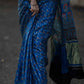 Pure Modal Silk Saree in Denim Blue with Ajrak Print