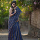 Semi Tussar Silk Saree in Navy Blue with Golden Stripes