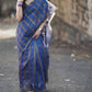Semi Tussar Silk Saree in Navy Blue with Golden Stripes