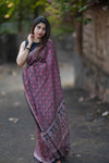 Matka Silk Saree with Red & Black Ajrak Print