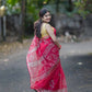 Red kota doriya saree with golden zari border and floral prints over body