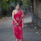 Red kota doriya saree with golden zari border and floral prints over body
