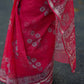 Red kota doriya saree with golden zari border and floral prints over body