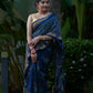 Blue Maheshwari Silk Saree with Blue & Red Print and Golden Zari Border