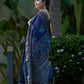 Blue Maheshwari Silk Saree with Blue & Red Print and Golden Zari Border