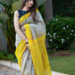 Maheshwari Silk Saree in White with Black Stripes & Contrast Yellow Border and Pallu