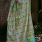 Pastel Green Chanderi Silk Saree with Pink & Dark Green Floral Print and Golden Zari Border