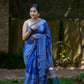 Indigo Blue Chanderi Silk Saree with White Print and Golden Zari Border