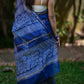 Indigo Blue Chanderi Silk Saree with White Print and Golden Zari Border