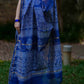Indigo Blue Chanderi Silk Saree with White Print and Golden Zari Border