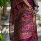 Red Wine Maheshwari Silk Saree with Golden Zari Border