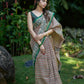 Cream Chanderi Silk Saree with Red & Black Asymmetrical Print and Green-Golden Zari Border