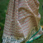 Cream Chanderi Silk Saree with Red & Black Asymmetrical Print and Green-Golden Zari Border