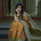 Mustard Yellow Chanderi Silk Saree with Green Floral Border and Silver Zari