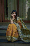 Mustard Yellow Chanderi Silk Saree with Green Floral Border and Silver Zari