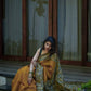 Mustard Yellow Chanderi Silk Saree with Green Floral Border and Silver Zari