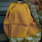 Mustard Yellow Chanderi Silk Saree with Green Floral Border and Silver Zari